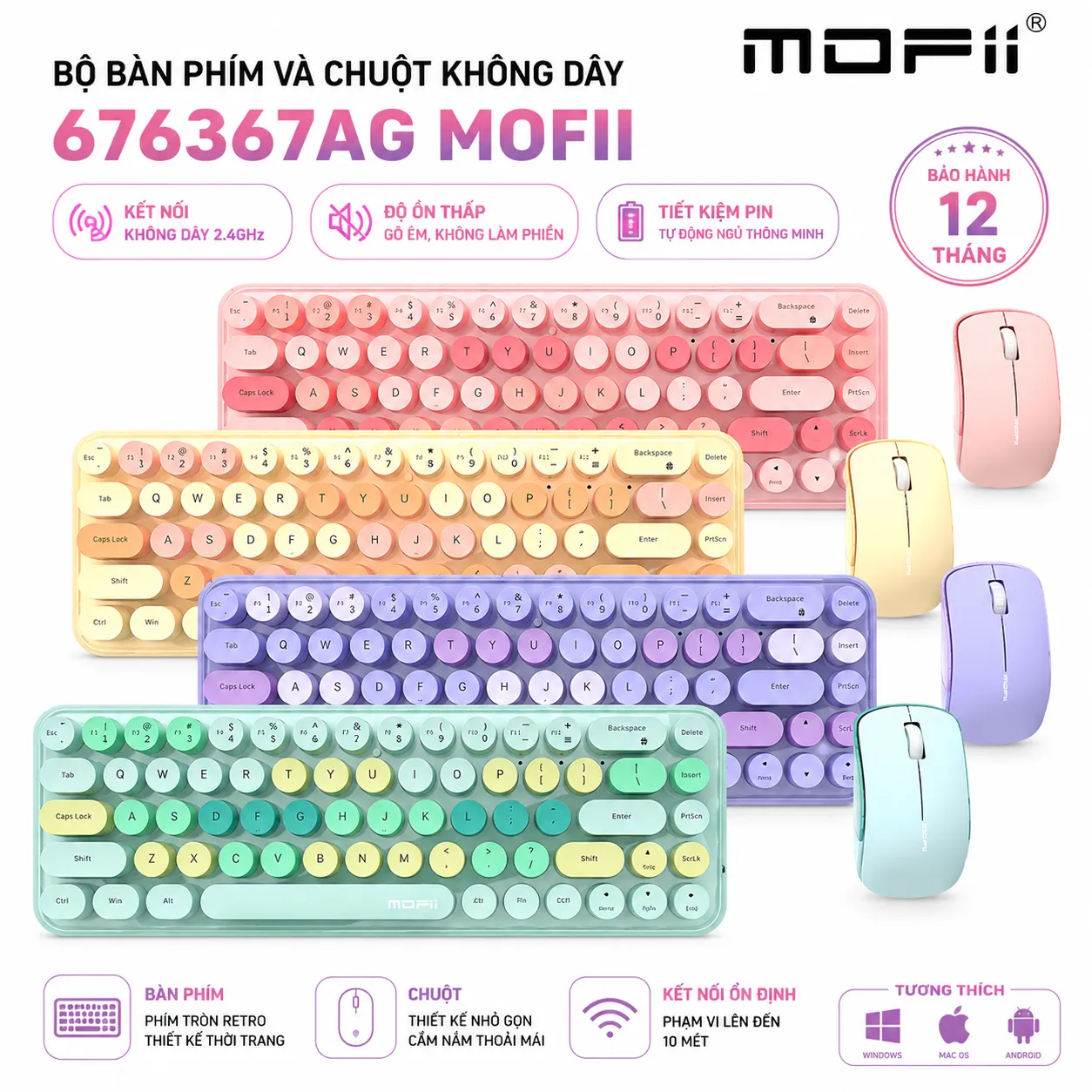 Bàn phím và chuột không dây 2.4Ghz MOFII SMK676367AG